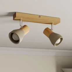Lindby Filiz spotlight, 2 lyskilder, 27 cm, tre, betong, E14| Spotter I Tak|Taklamper