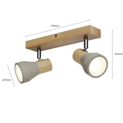 Lindby Filiz spotlight, 2 lyskilder, 27 cm, tre, betong, E14| Spotter I Tak|Taklamper