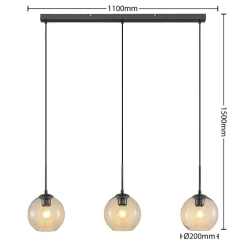 Lindby Firano hengelampe, 110 cm, 3 lyskilder, antrasitt, glass| Pendellamper