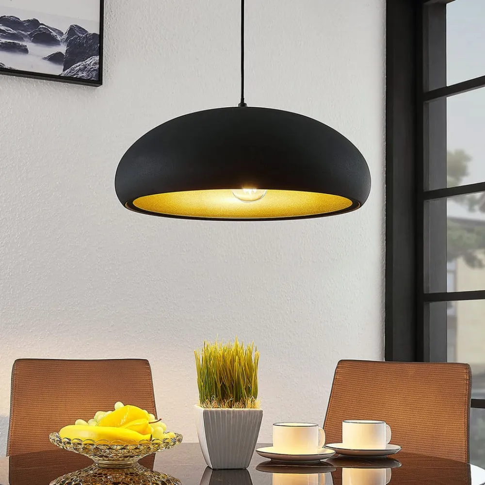 Lindby Gerwina pendellampe, svart/gull, metall, 40 cm, E27| Pendellamper