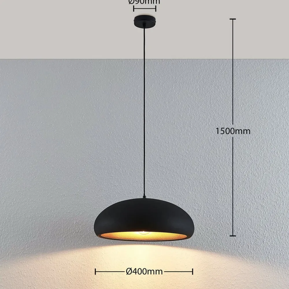Lindby Gerwina pendellampe, svart/gull, metall, 40 cm, E27| Pendellamper