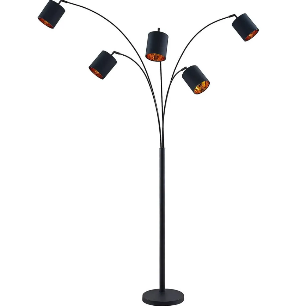Lindby gulvlampe Abiram, svart/gull, tekstil, 70 cm| Led-Innendørs