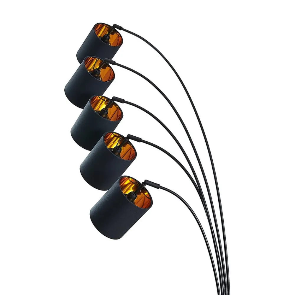 Lindby gulvlampe Abiram, svart/gull, tekstil, 70 cm| Led-Innendørs