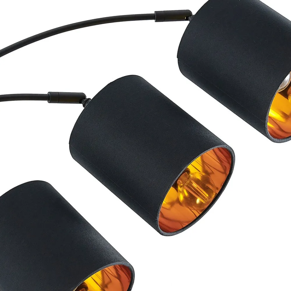 Lindby gulvlampe Abiram, svart/gull, tekstil, 70 cm| Led-Innendørs