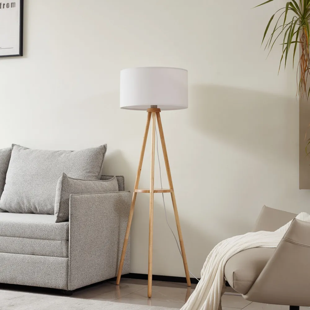 Lindby gulvlampe Adamio, Ø 45,5 cm, hvit, tekstil, stativ