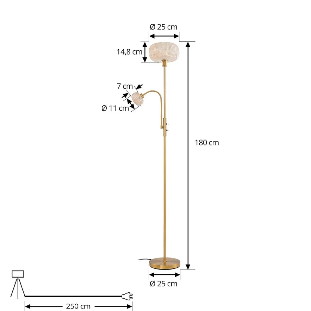 Lindby gulvlampe Aliette, gull/amber, glass, leselampe| Gulvlamper