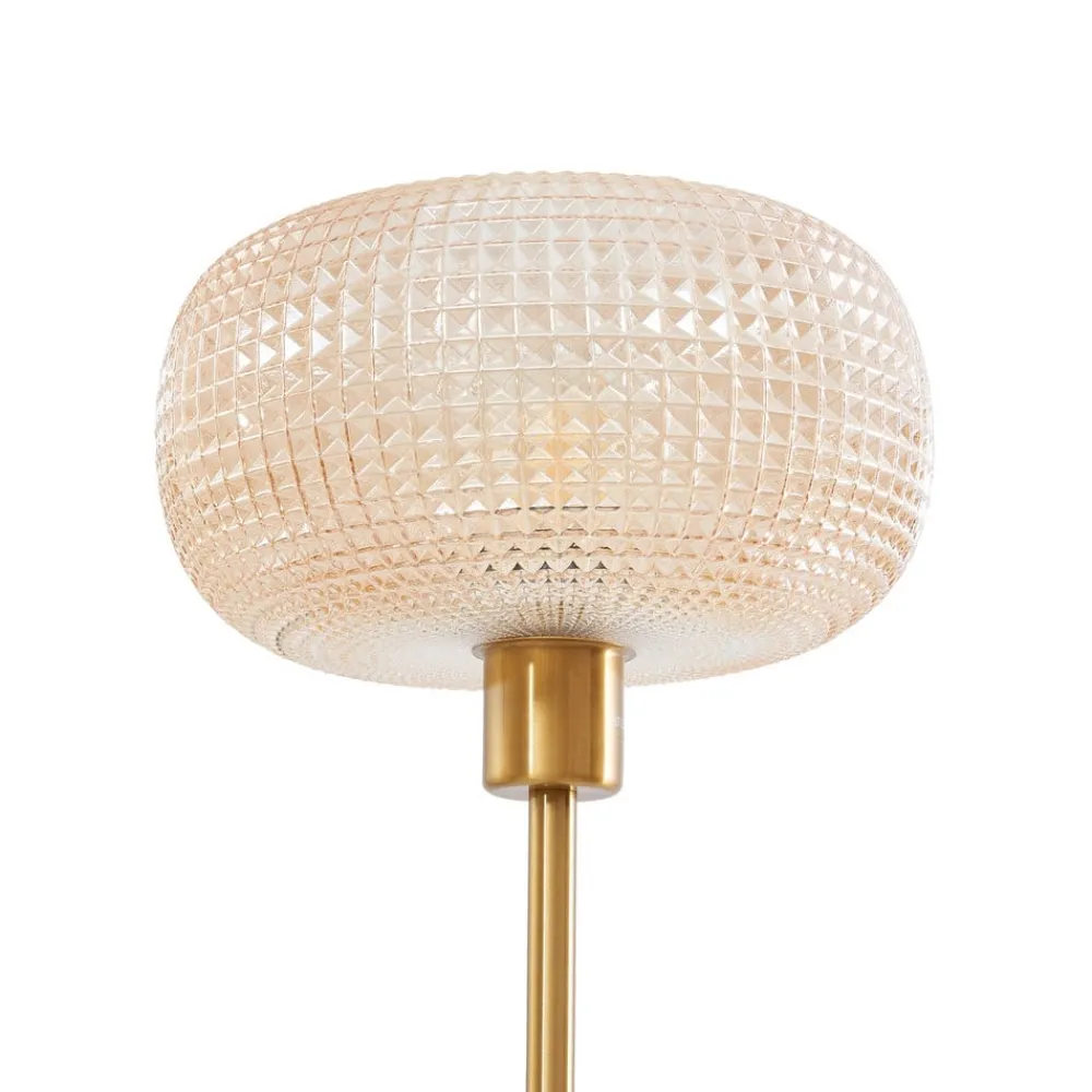 Lindby gulvlampe Aliette, gull/amber, glass, leselampe| Gulvlamper