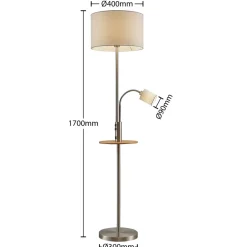 Lindby Gulvlampe Aovan, nikkelfarget, hyller, USB-port| Gulvlamper