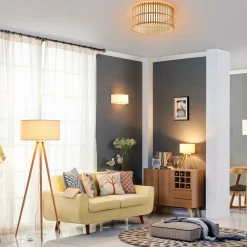 Lindby gulvlampe Charlia, hvit, tre, høyde 150 cm Best