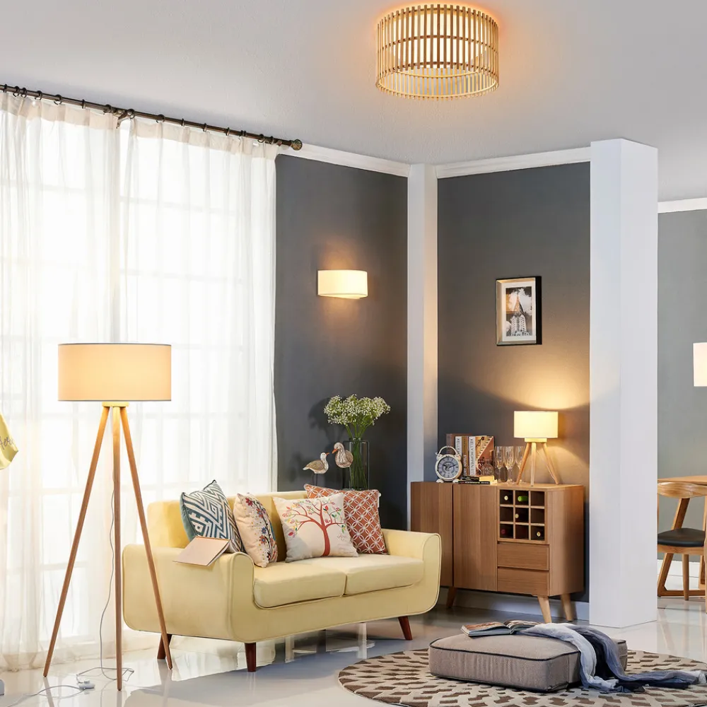 Lindby gulvlampe Charlia, hvit, tre, høyde 150 cm Best