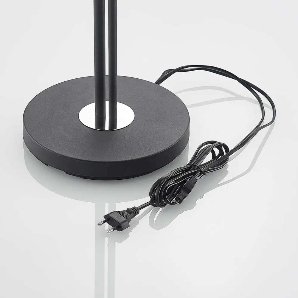 Lindby gulvlampe Efalia, svart/gull, tekstil, leselampe New