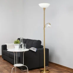 Lindby gulvlampe Elaina, leselampe, messingfarget, 183cm E27 Outlet