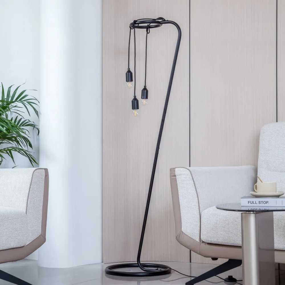 Lindby gulvlampe Elira, svart, metall, 150 cm høy, E27| Gulvlamper