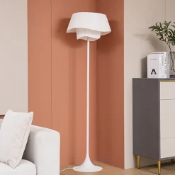 Lindby gulvlampe Eryndor, hvit, tekstil, Ø 47 cm, E27| Gulvlamper