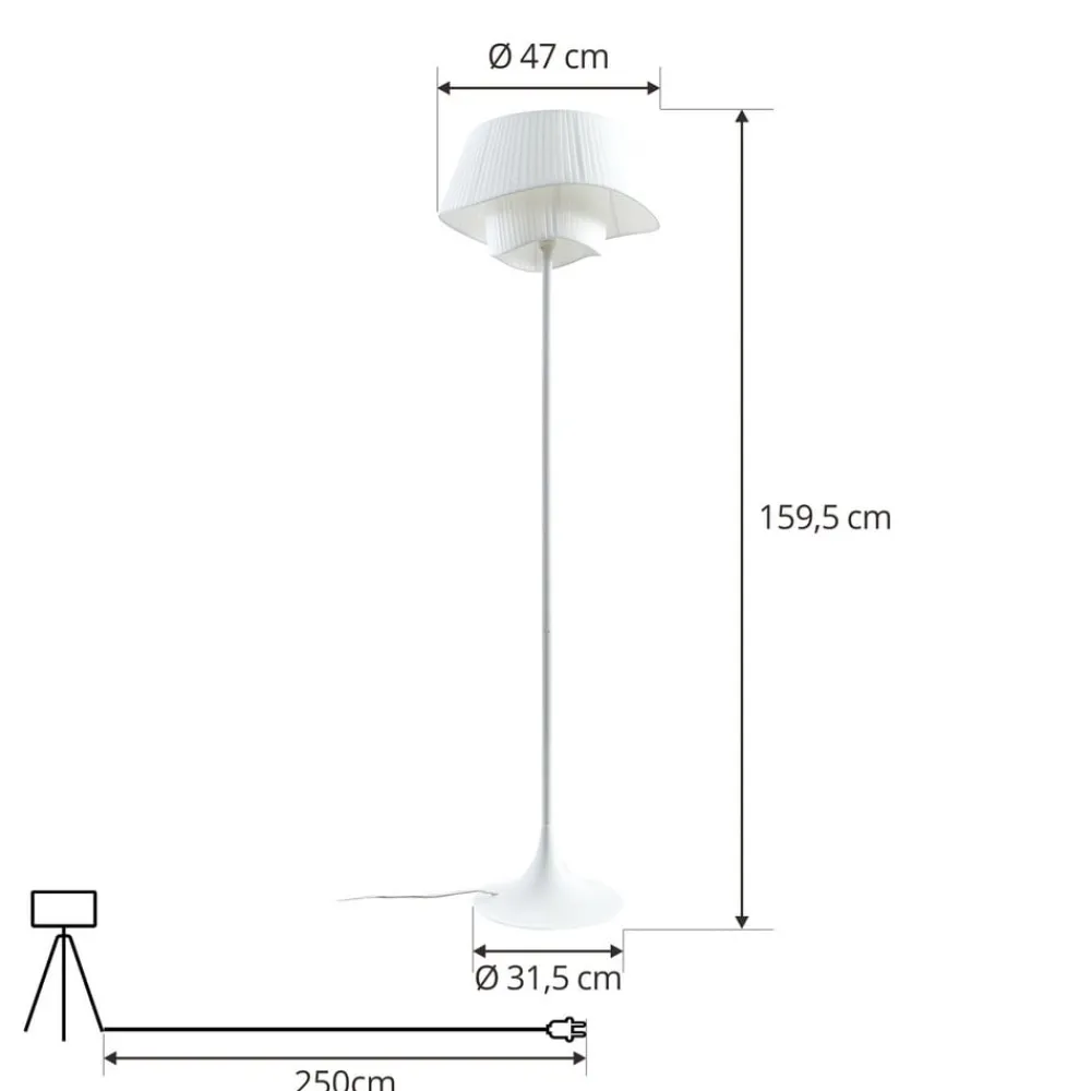 Lindby gulvlampe Eryndor, hvit, tekstil, Ø 47 cm, E27| Gulvlamper