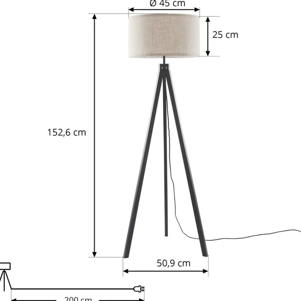 Lindby gulvlampe Herry, svart, tre, stativ, 153 cm| Gulvlamper