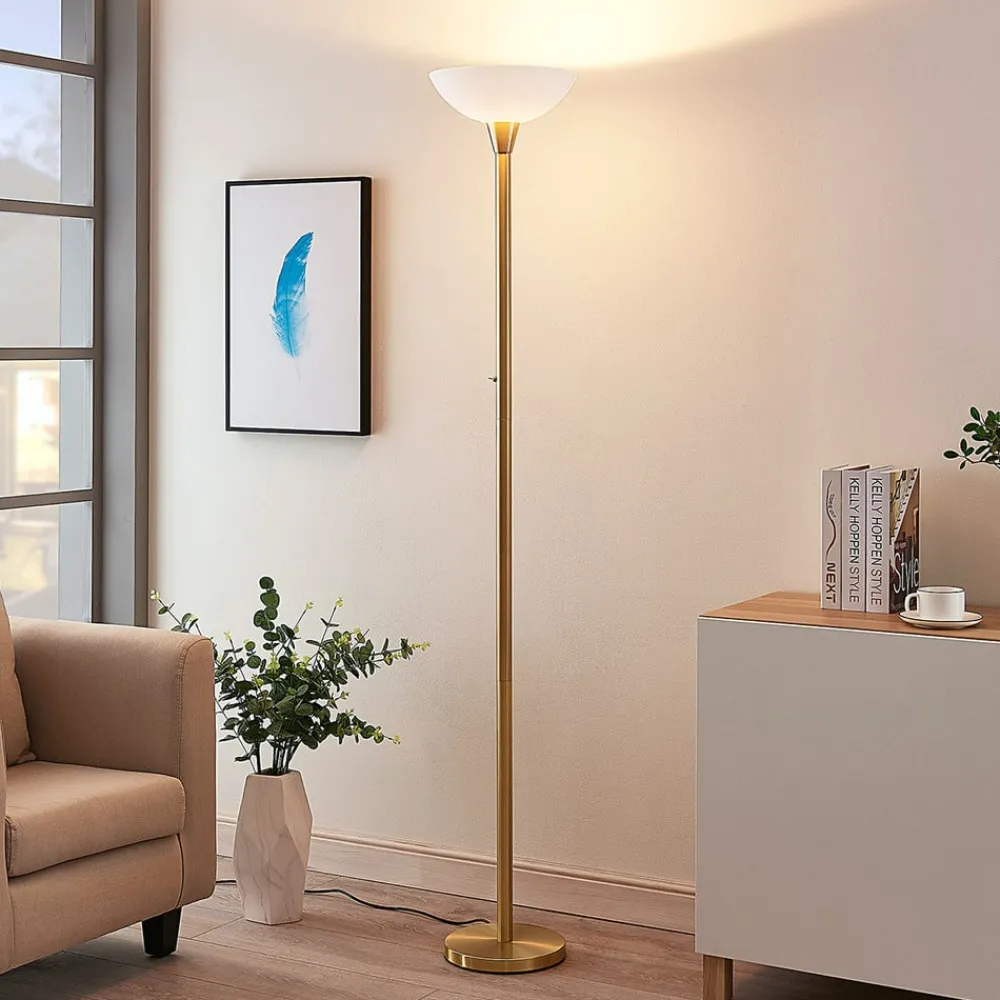 Lindby gulvlampe Ignacia, messingfarget, glass, 180 cm, E27| Gulvlamper