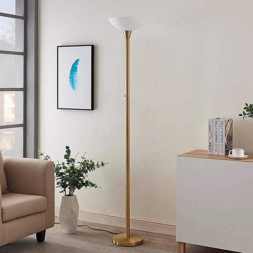 Lindby gulvlampe Ignacia, messingfarget, glass, 180 cm, E27| Gulvlamper