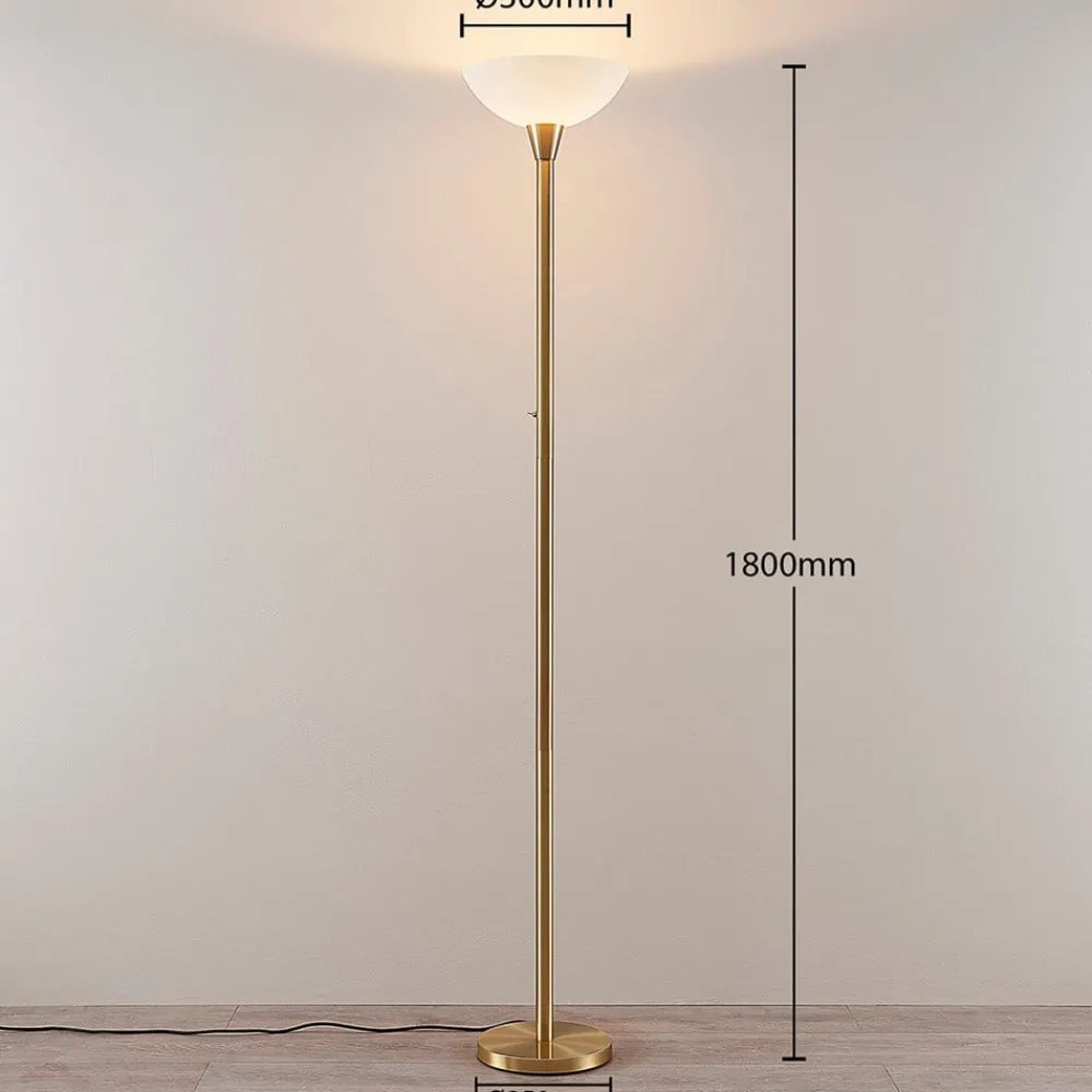 Lindby gulvlampe Ignacia, messingfarget, glass, 180 cm, E27| Gulvlamper