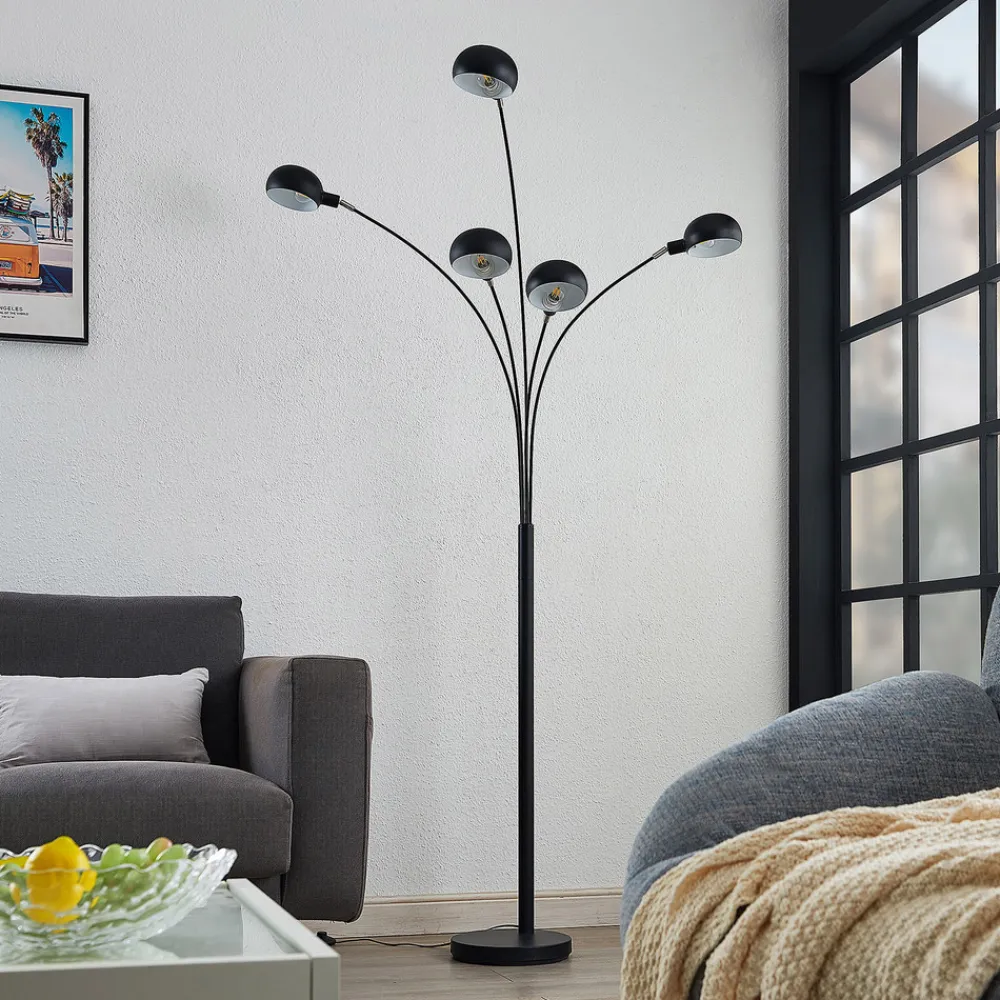 Lindby gulvlampe Jewa, svart, metall, 5 lyskilder, E14 Outlet