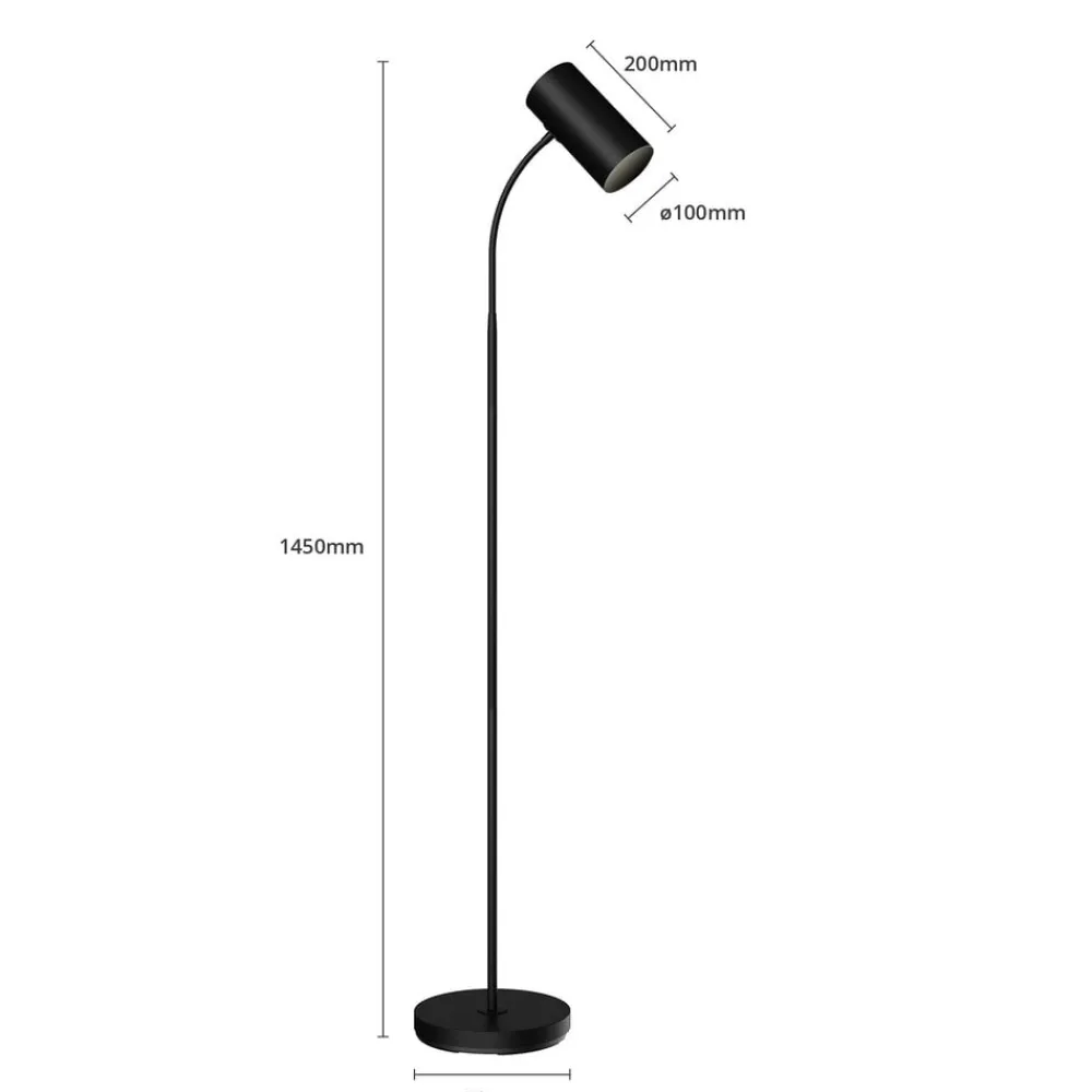 Lindby gulvlampe Karoli, svart, 156 cm, metall, fleksibel arm| Gulvlamper