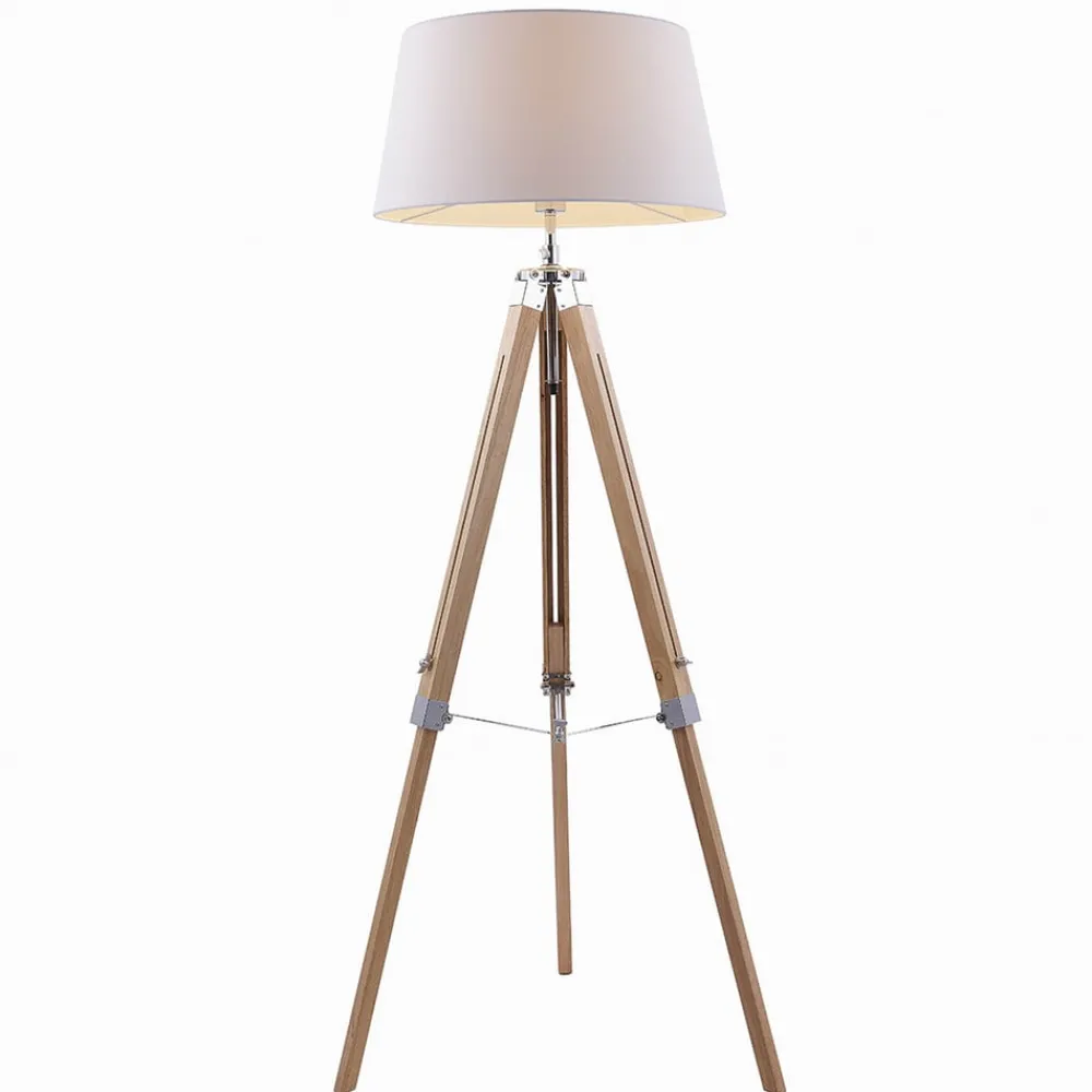 Lindby gulvlampe Katie, 162 cm, hvit, tekstil, tre, stativ| Gulvlamper