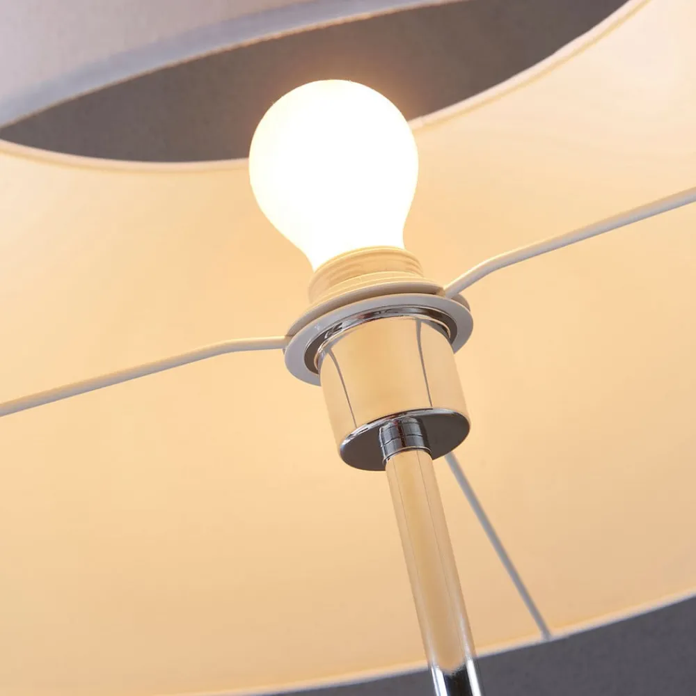 Lindby gulvlampe Katie, 162 cm, hvit, tekstil, tre, stativ| Gulvlamper