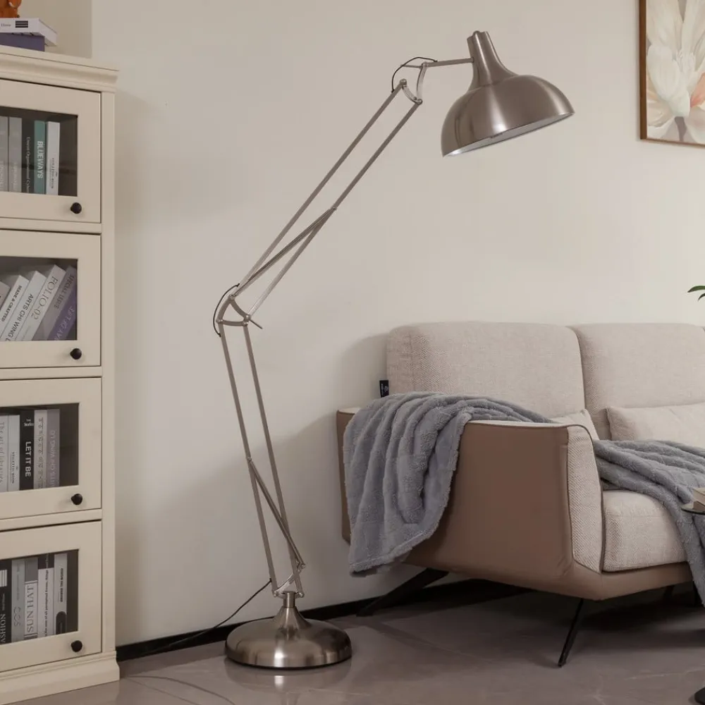 Lindby gulvlampe Leia, sølv, metall, 180 cm, roterbar, E27| Gulvlamper