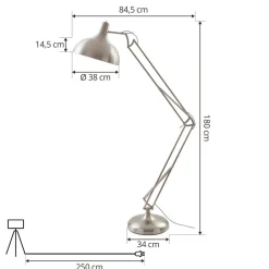 Lindby gulvlampe Leia, sølv, metall, 180 cm, roterbar, E27| Gulvlamper