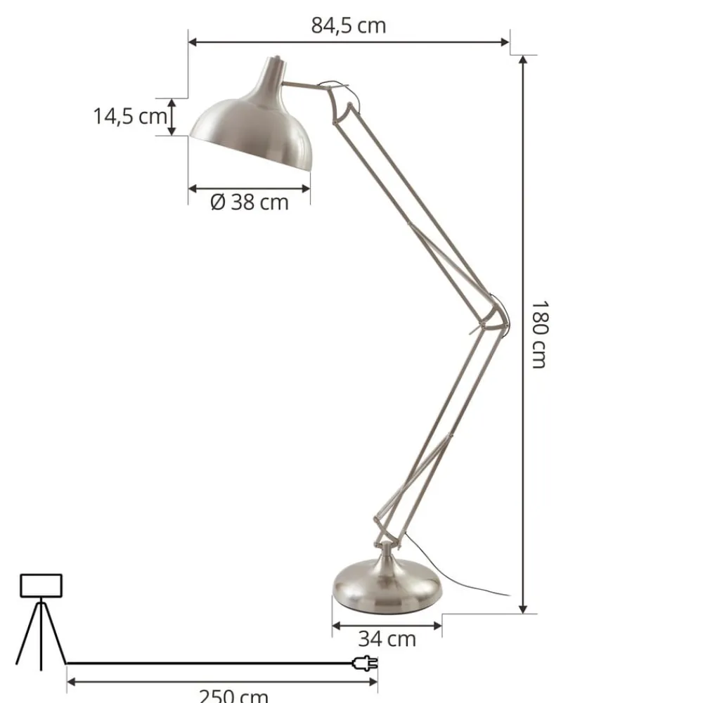 Lindby gulvlampe Leia, sølv, metall, 180 cm, roterbar, E27| Gulvlamper