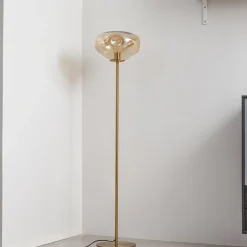 Lindby gulvlampe Lelia, ravfarget, glass, metall, 150 cm| Gulvlamper