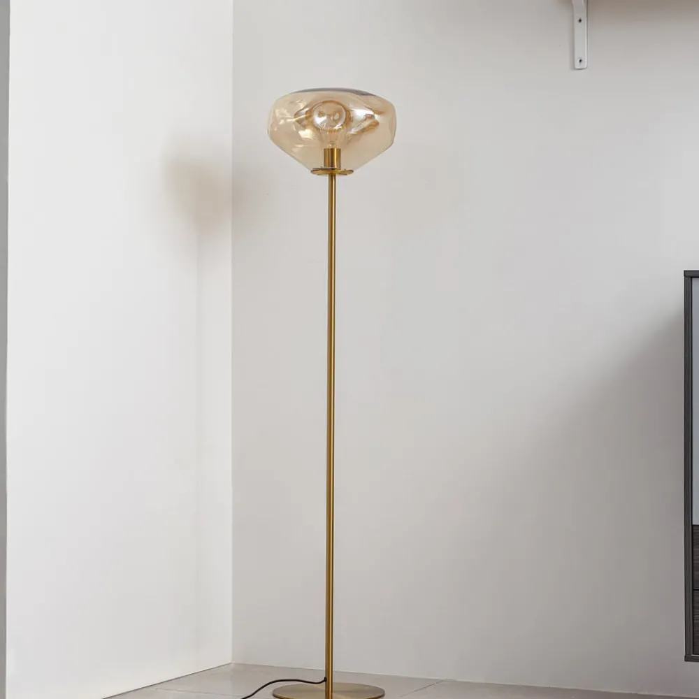 Lindby gulvlampe Lelia, ravfarget, glass, metall, 150 cm| Gulvlamper