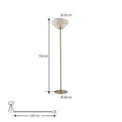 Lindby gulvlampe Lelia, ravfarget, glass, metall, 150 cm| Gulvlamper