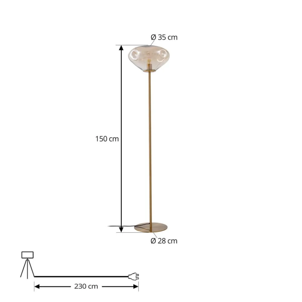 Lindby gulvlampe Lelia, ravfarget, glass, metall, 150 cm| Gulvlamper