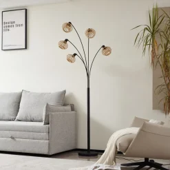 Lindby gulvlampe Lielle, naturlig bambus, 5 lyskilder, 190 cm| Gulvlamper