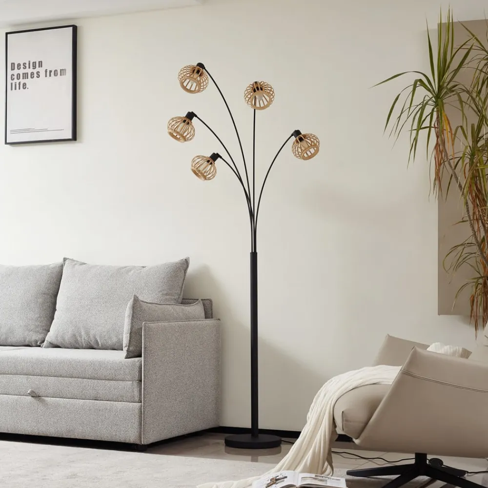 Lindby gulvlampe Lielle, naturlig bambus, 5 lyskilder, 190 cm| Gulvlamper