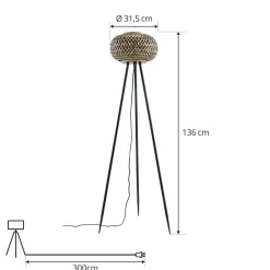 Lindby gulvlampe Nerys, svart, bambus, Ø 31,5 cm, stativ New