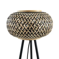 Lindby gulvlampe Nerys, svart, bambus, Ø 31,5 cm, stativ New