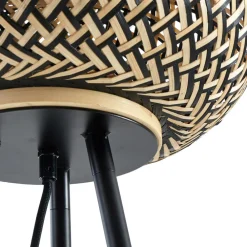 Lindby gulvlampe Nerys, svart, bambus, Ø 31,5 cm, stativ New