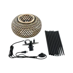 Lindby gulvlampe Nerys, svart, bambus, Ø 31,5 cm, stativ New