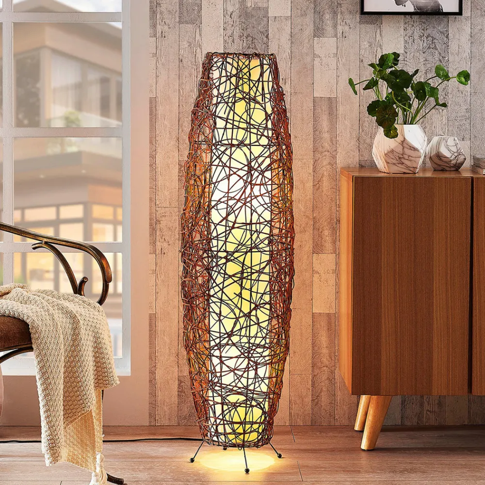 Lindby gulvlampe Nias, høyde 111 cm, rotting, tekstil Hot