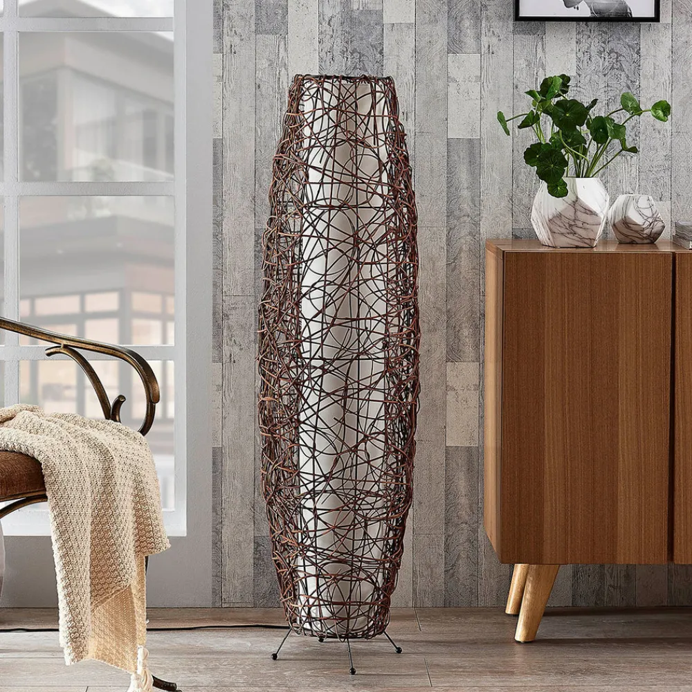 Lindby gulvlampe Nias, høyde 111 cm, rotting, tekstil Hot