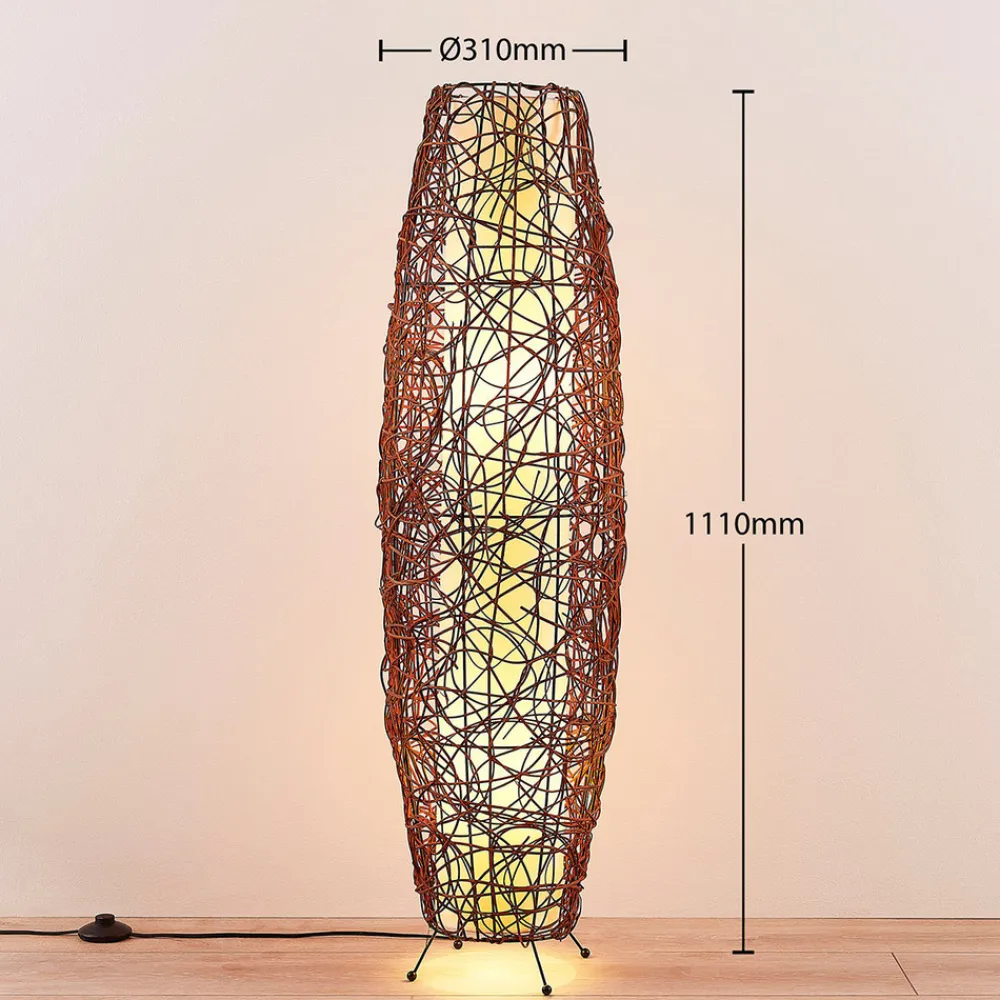 Lindby gulvlampe Nias, høyde 111 cm, rotting, tekstil Hot
