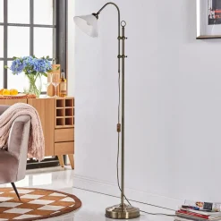 Lindby gulvlampe Otis, antikk messing, glass, 170 cm, E27| Gulvlamper