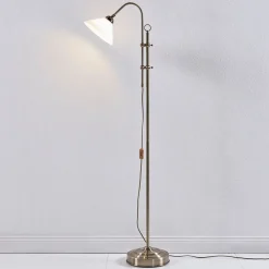 Lindby gulvlampe Otis, antikk messing, glass, 170 cm, E27| Gulvlamper