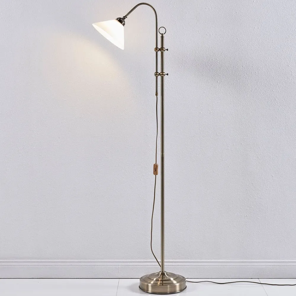 Lindby gulvlampe Otis, antikk messing, glass, 170 cm, E27| Gulvlamper