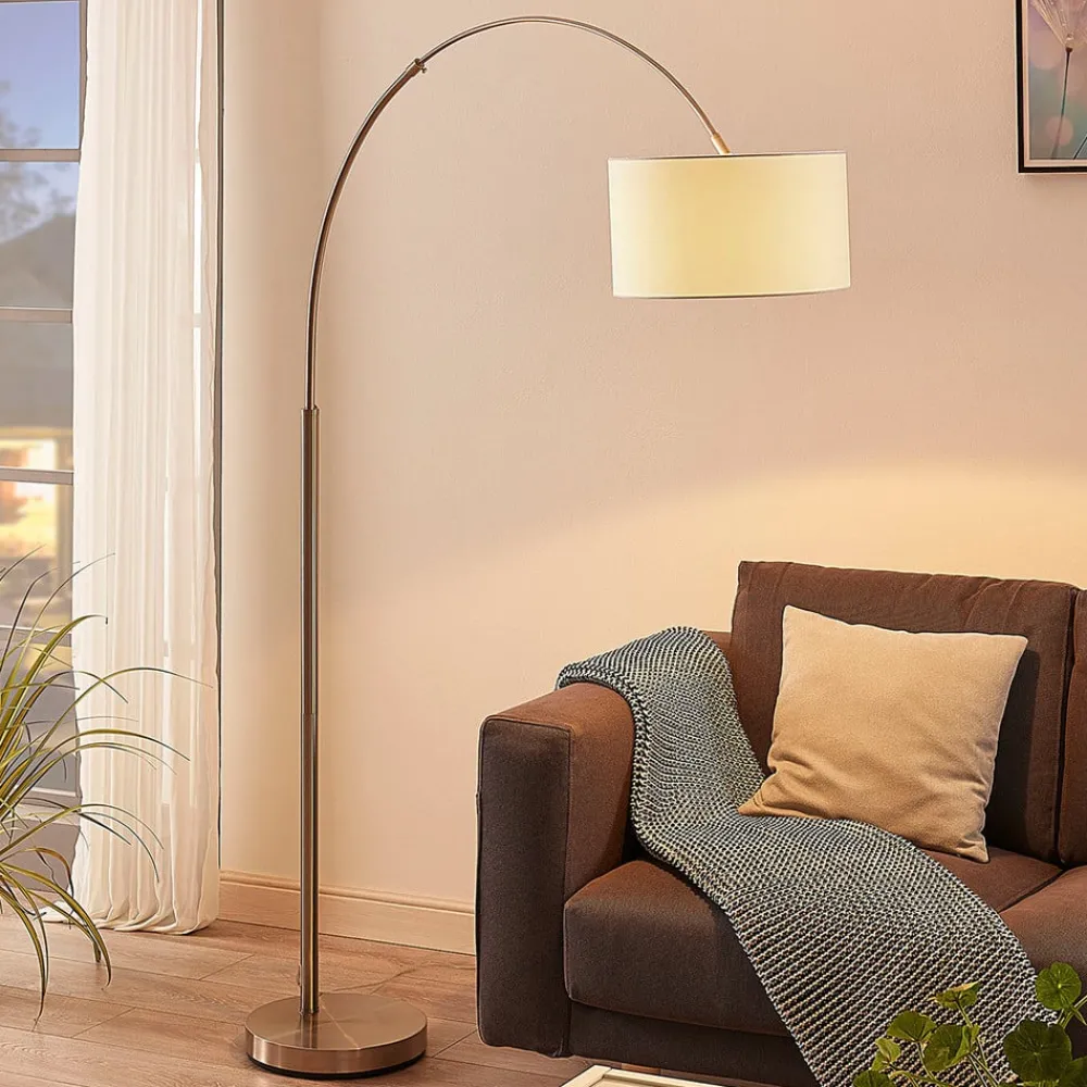 Lindby gulvlampe Railyn, hvit, stoff, 200 cm, E27| Gulvlamper