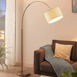 Lindby gulvlampe Railyn, hvit, stoff, 200 cm, E27| Gulvlamper