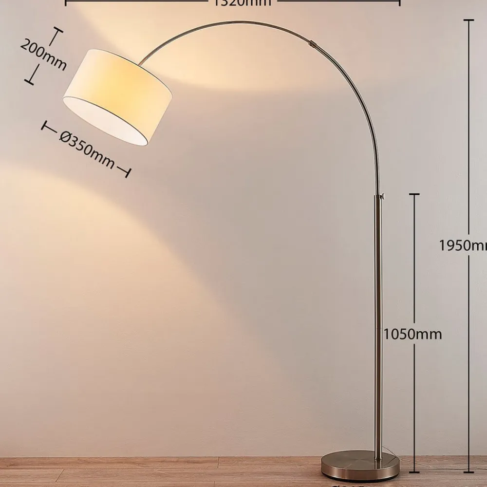 Lindby gulvlampe Railyn, hvit, stoff, 200 cm, E27| Gulvlamper