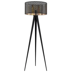 Lindby gulvlampe Thoralf, stativ, svart, tekstil, Ø50cm Discount